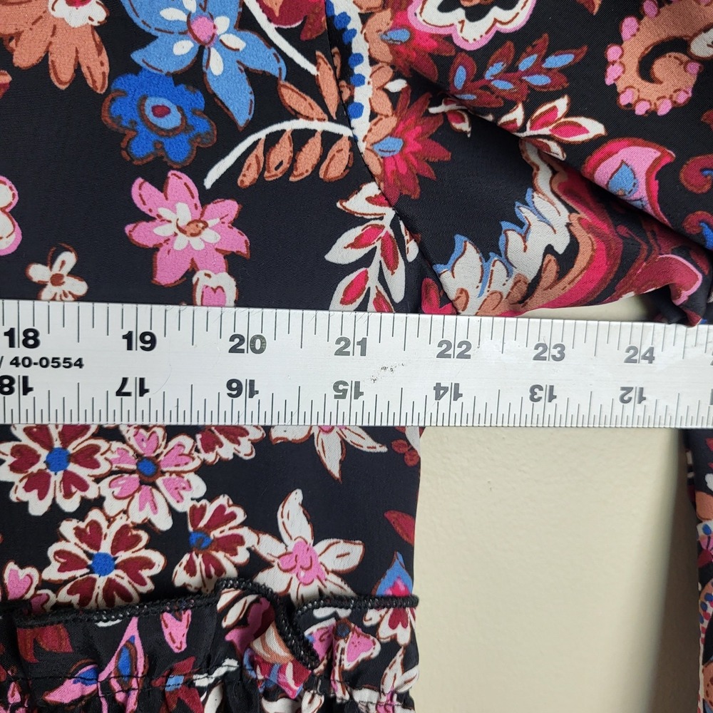 Lovely J Boho Floral Paisley Top Women's Large Balloon Sleeves Ruffled Tiered - Picture 9 of 10